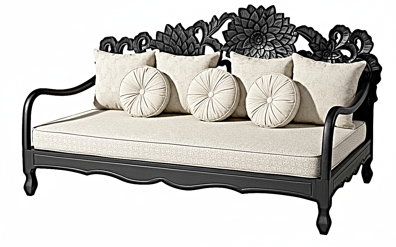 Lotus Hand Carved Solid Wooden Indoor / Outdoor Daybed – handcrafted solid wood furniture
