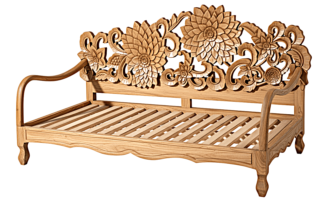 Lotus Hand Carved Solid Wooden Indoor / Outdoor Daybed – handcrafted solid wood furniture