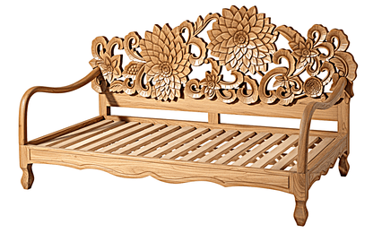 Lotus Hand Carved Solid Wooden Indoor / Outdoor Daybed – handcrafted solid wood furniture