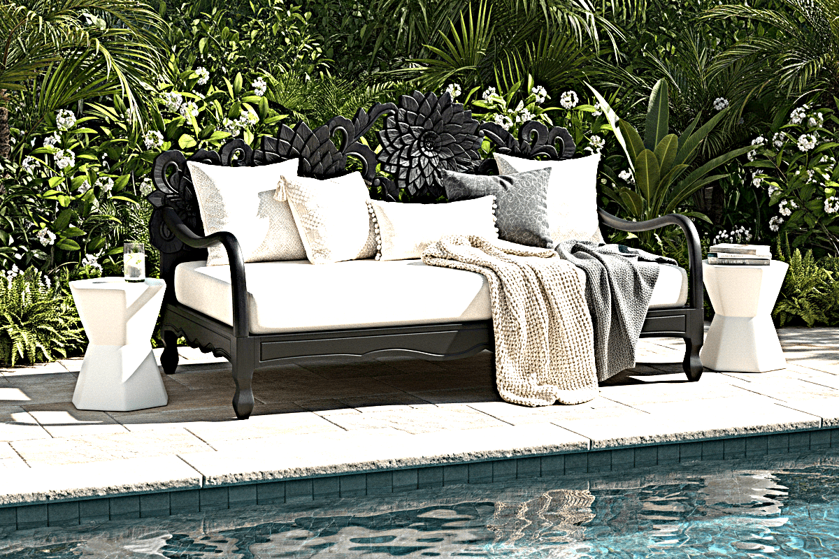 Lotus Hand Carved Solid Wooden Indoor / Outdoor Daybed by Hibashi Furniture – handcrafted solid wood furniture made in India