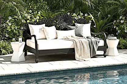 Lotus Hand Carved Solid Wooden Indoor / Outdoor Daybed by Hibashi Furniture – handcrafted solid wood furniture made in India