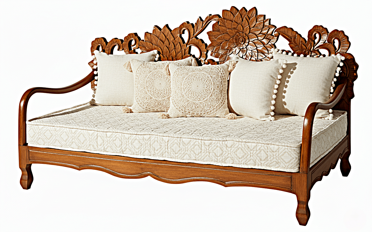 Lotus Hand Carved Solid Wooden Indoor / Outdoor Daybed – handcrafted solid wood furniture