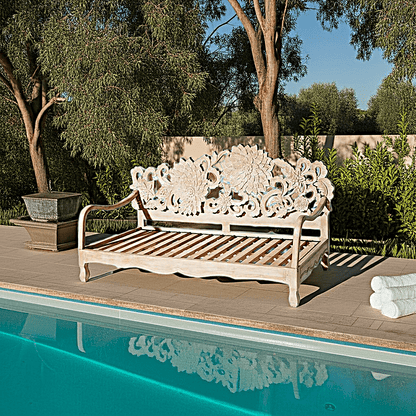 Lotus Hand Carved Solid Wooden Indoor / Outdoor Daybed – handcrafted solid wood furniture