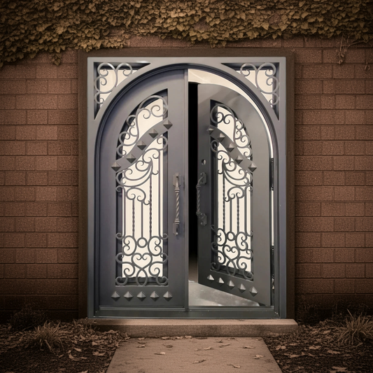 Nancy Wrought Iron Double Door Square Frame Arched