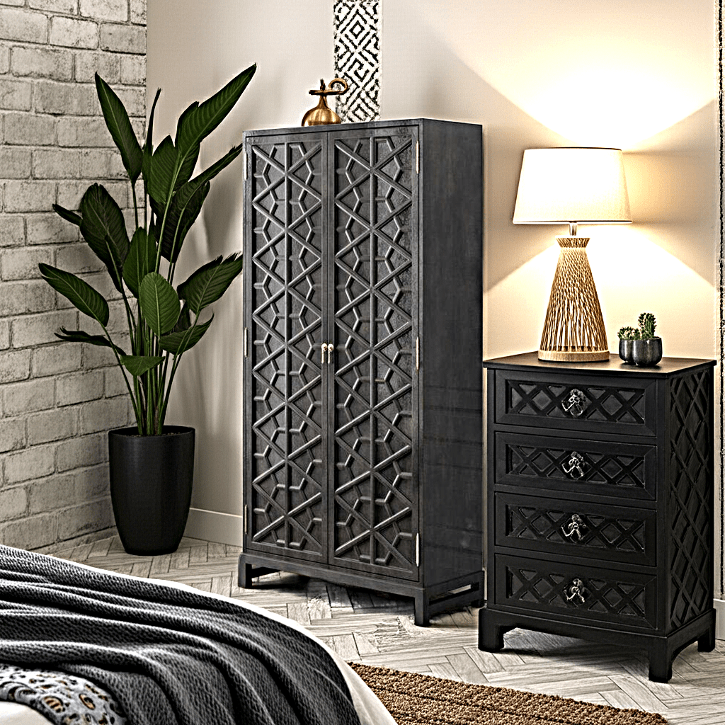 Luna Hand Solid Wooden Carved Armoire - Storage Cabinet – handcrafted solid wood furniture
