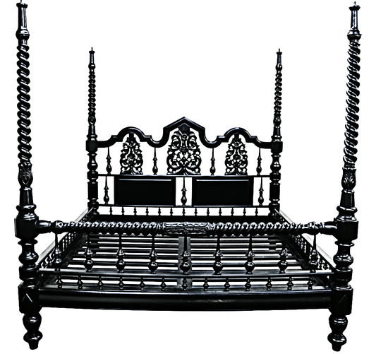 Mace Indian Hand Carved Wooden Colonial Posters Platform Bed by Hibashi Furniture – handcrafted solid wood furniture made in India