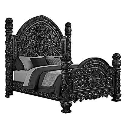 🪶 Majestic Lion Hand - Carved Solid Mango Wood Bed / 3 - Piece Bedroom Set – handcrafted solid wood furniture