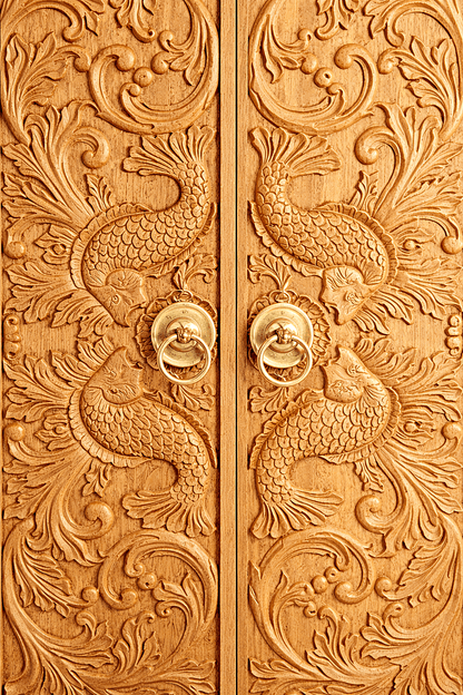 Manama Fish Nairi Hand - Carved Solid Wood Storage Cabinet – handcrafted solid wood furniture