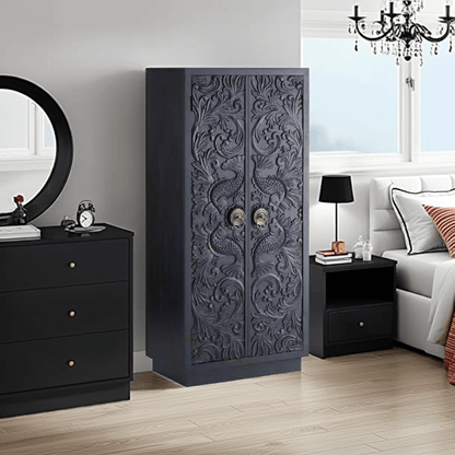Manama Hand Carved Wood Fish Nairi Storage Cabinet by Hibashi Furniture – handcrafted solid wood furniture made in India