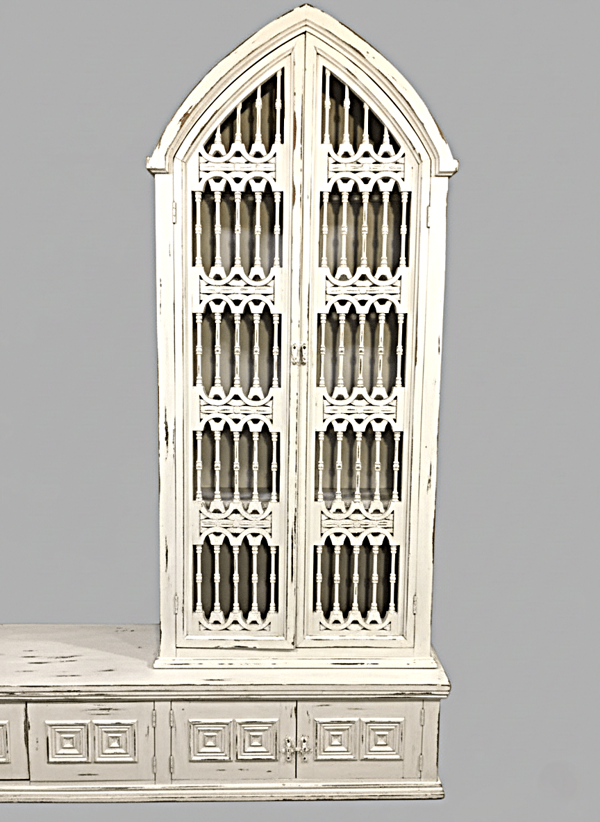 Moral Magnificent Hand Carved Solid Wooden Gothic Style Bookshelf Cabinet Set – handcrafted solid wood furniture