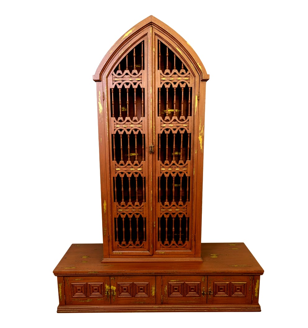 Moral Magnificent Hand Carved Solid Wooden Gothic Style Bookshelf Cabinet Set – handcrafted solid wood furniture