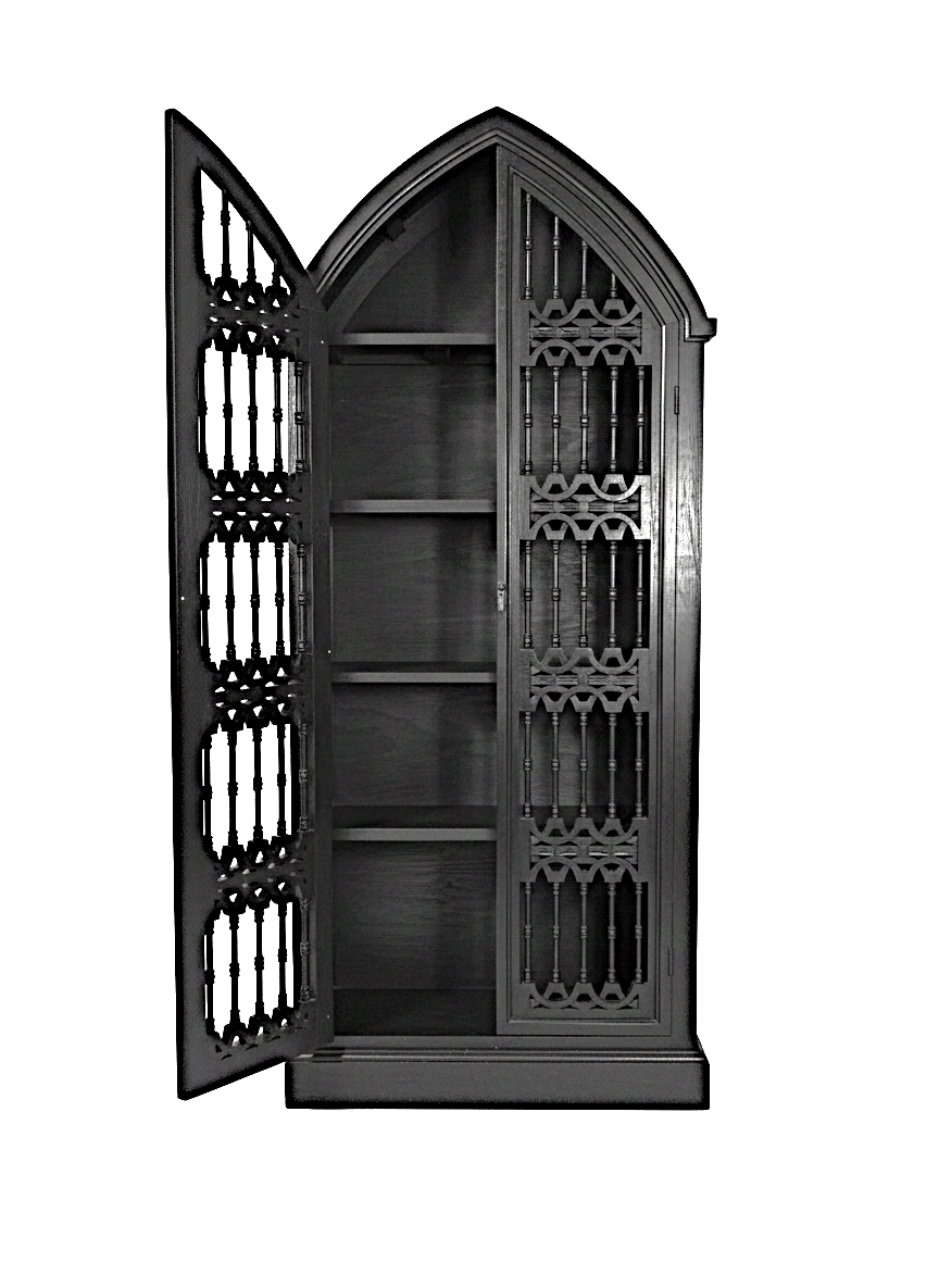 Moral Magnificent Hand Carved Solid Wooden Gothic Style Bookshelf Cabinet Set – handcrafted solid wood furniture
