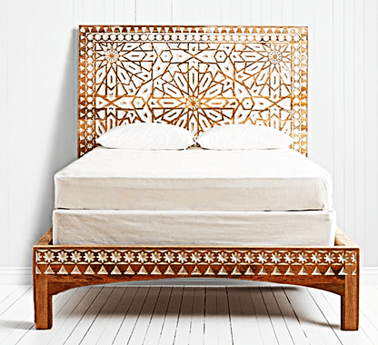 Mughal Garden Geometrical Carved Natural Frame 2 Tone by Hibashi Furniture – handcrafted solid wood furniture made in India