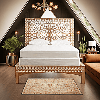 Mughal Garden Geometrical Carved Natural Frame 2 Tone by Hibashi Furniture – handcrafted solid wood furniture made in India
