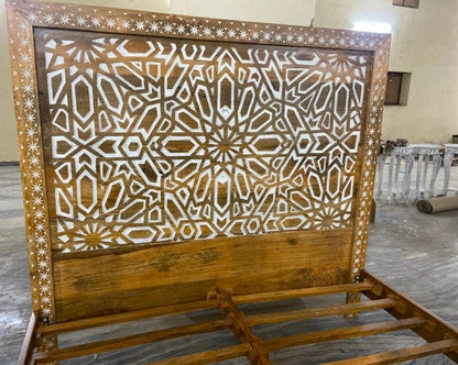 Mughal Garden Geometrical Carved Natural Frame 2 Tone by Hibashi Furniture – handcrafted solid wood furniture made in India