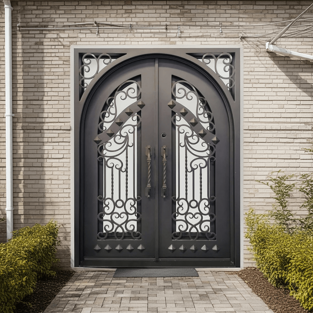 Nancy Wrought Iron Double Door Square Frame Arched by Hibashi Furniture – handcrafted solid wood furniture made in India