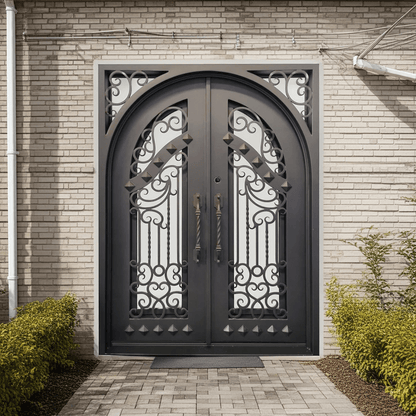Nancy Wrought Iron Double Door Square Frame Arched by Hibashi Furniture – handcrafted solid wood furniture made in India