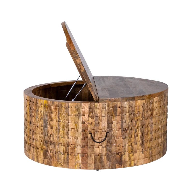 Nature's Grace Round Coffee Table With Storage – handcrafted solid wood furniture