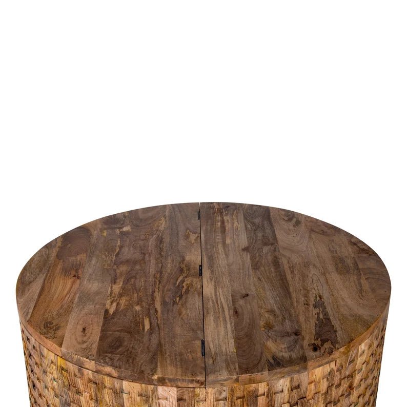 Nature's Grace Round Coffee Table With Storage – handcrafted solid wood furniture