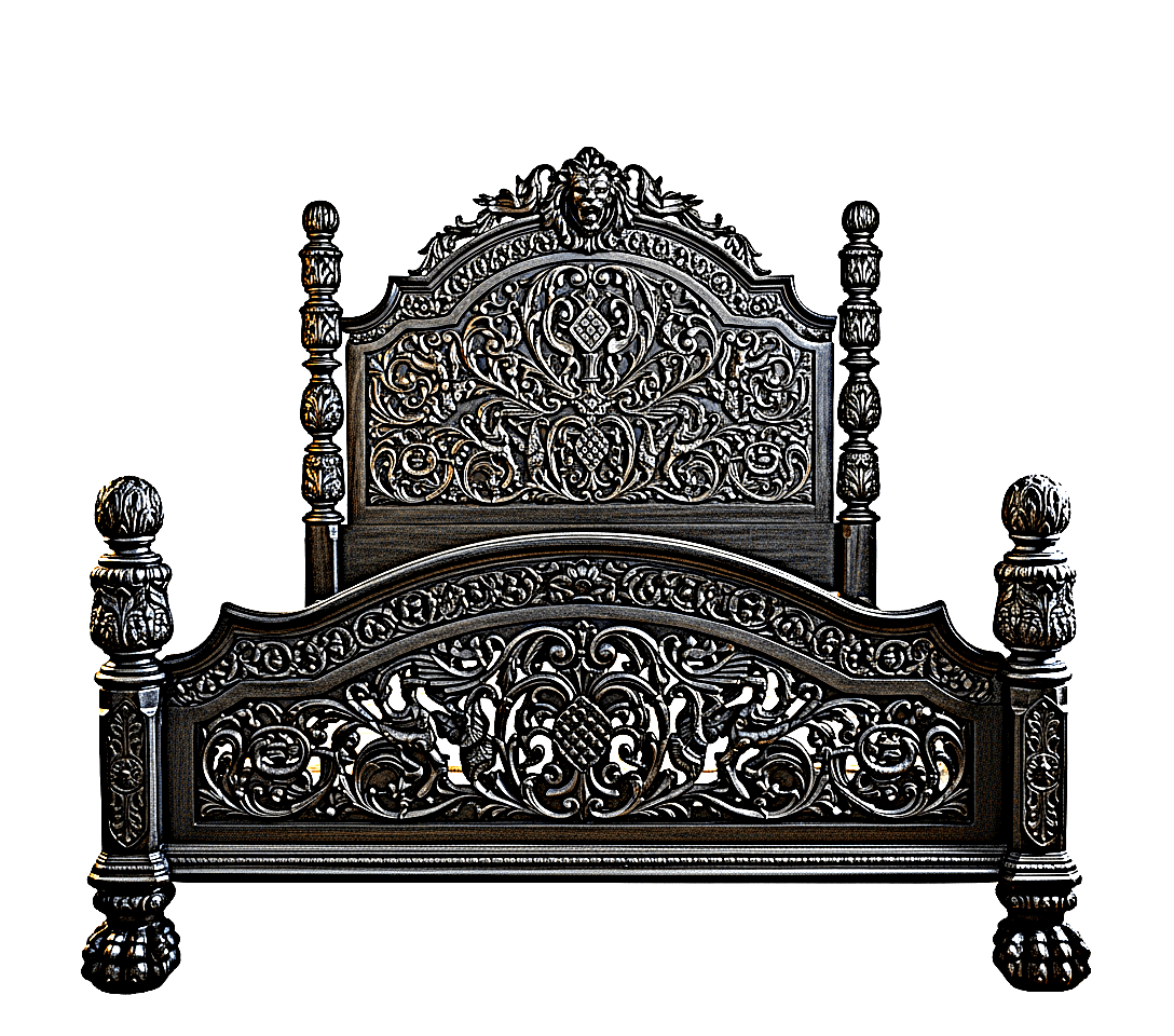 Nawab Solid Wooden Hand carved Mughal Platform Bed by Hibashi Furniture – handcrafted solid wood furniture made in India