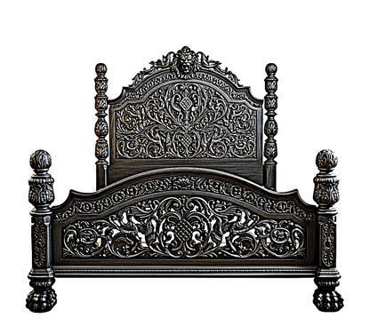 Nawab Solid Wooden Hand carved Mughal Platform Bed by Hibashi Furniture – handcrafted solid wood furniture made in India