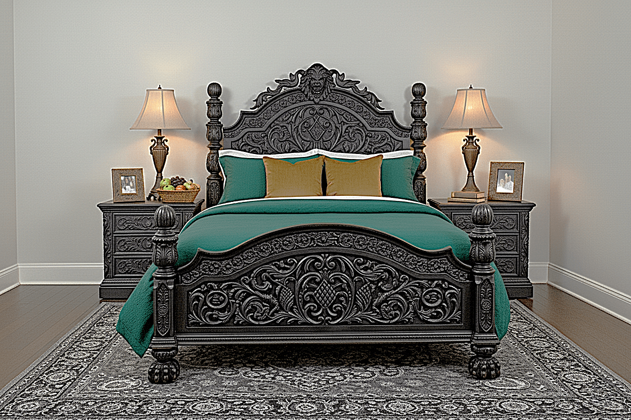 Nawab Solid Wooden Hand carved Mughal Platform Bed - HF Commercial Furniture