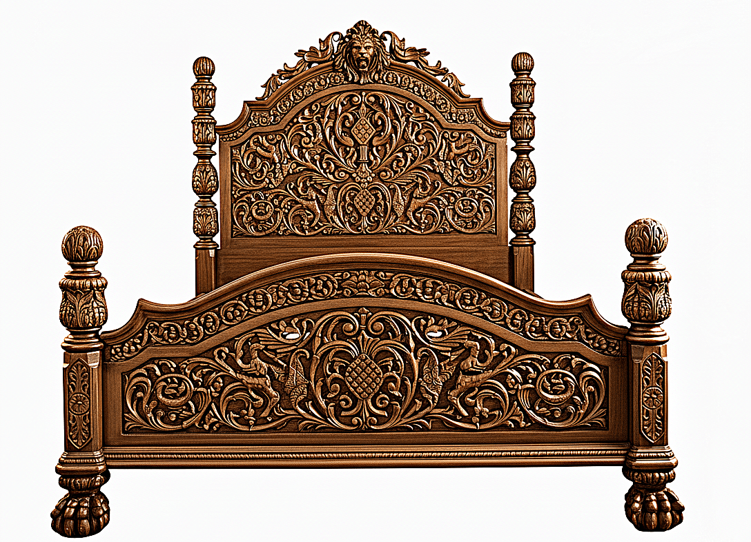 Nawab Solid Wooden Hand carved Mughal Platform Bed - HF Commercial Furniture