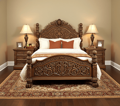 Nawab Solid Wooden Hand carved Mughal Platform Bed - HF Commercial Furniture