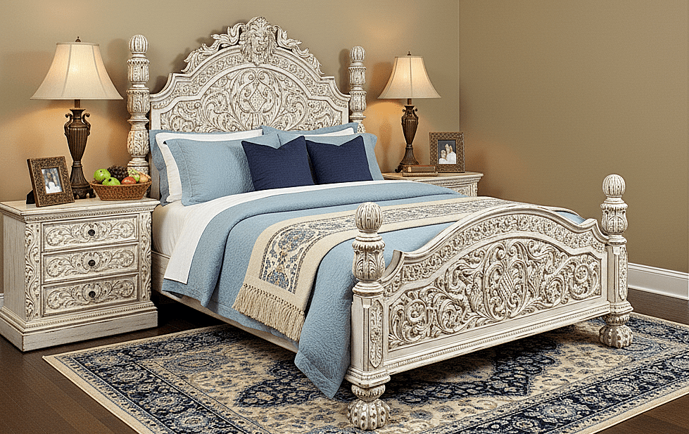Nawab Solid Wooden Hand carved Mughal Platform Bed – handcrafted solid wood furniture