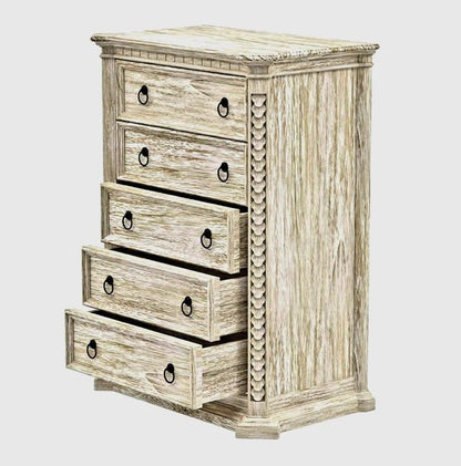 Nimbus Hand Carved Solid Wood Tall Dresser With 5 Drawers by Hibashi Furniture – handcrafted solid wood furniture made in India