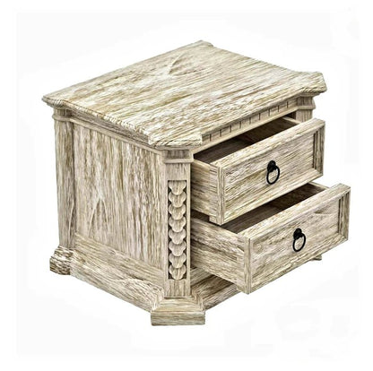 Nimbus Rustic Solid Wood Hand - Carved Nightstand With 2 Drawers by Hibashi Furniture – handcrafted solid wood furniture made in India