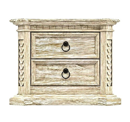 Nimbus Rustic Solid Wood Hand - Carved Nightstand With 2 Drawers by Hibashi Furniture – handcrafted solid wood furniture made in India