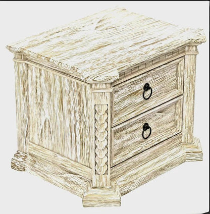 Nimbus Rustic Solid Wood Hand - Carved Nightstand With 2 Drawers by Hibashi Furniture – handcrafted solid wood furniture made in India