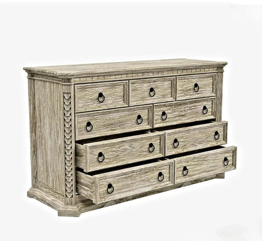 Nimbus Rustic Solid Wood Large Dresser With 9 Drawers – handcrafted solid wood furniture