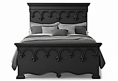 Obsidian Sanctuary Hand-Carved Solid Wooden Platform Bed by Hibashi Furniture—handcrafted solid wood furniture