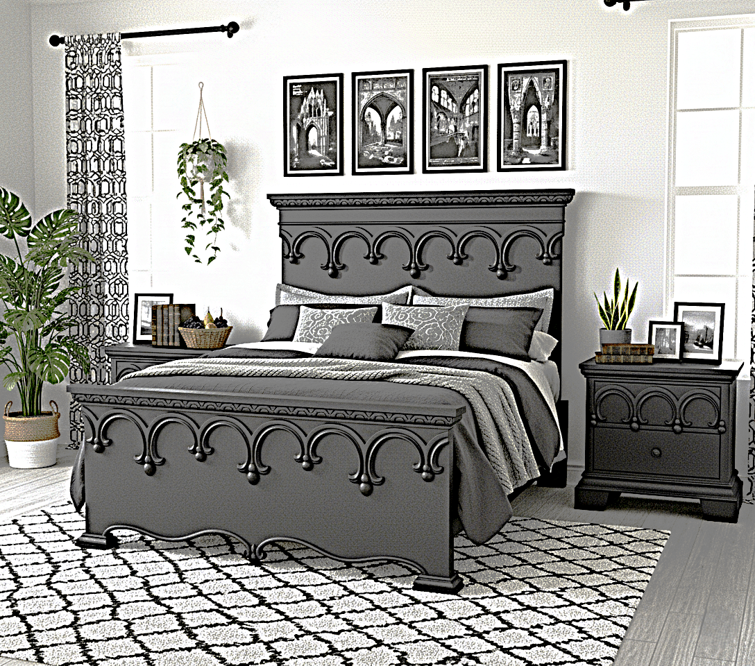 Obsidian Sanctuary Hand-Carved Solid Wooden Platform Bed by Hibashi Furniture—handcrafted solid wood furniture