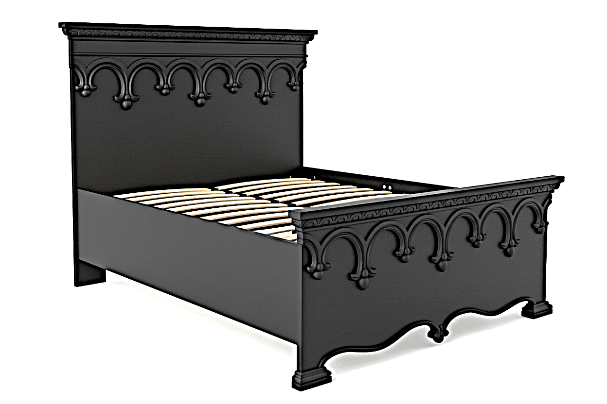 Obsidian Sanctuary Hand - Carved Solid Wooden Platform Bed - HF Commercial Furniture