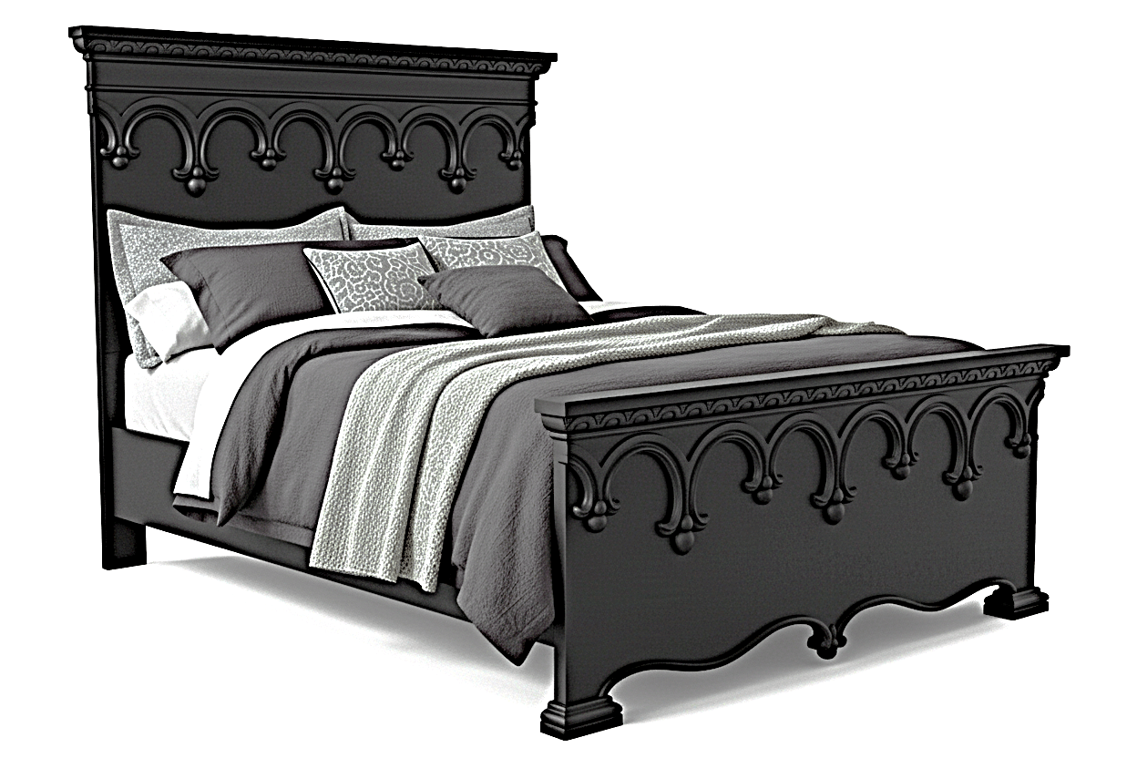 Obsidian Sanctuary Hand - Carved Solid Wooden Platform Bed - HF Commercial Furniture