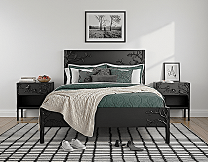 Ornithology Tree Hand - Carved Solid Wooden Bed / Bedroom 3 Piece Set – handcrafted solid wood furniture