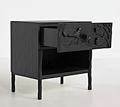 Ornithology Tree Hand-Carved Solid Wooden Bed / Bedroom 3-Piece Set – handcrafted solid wood furniture