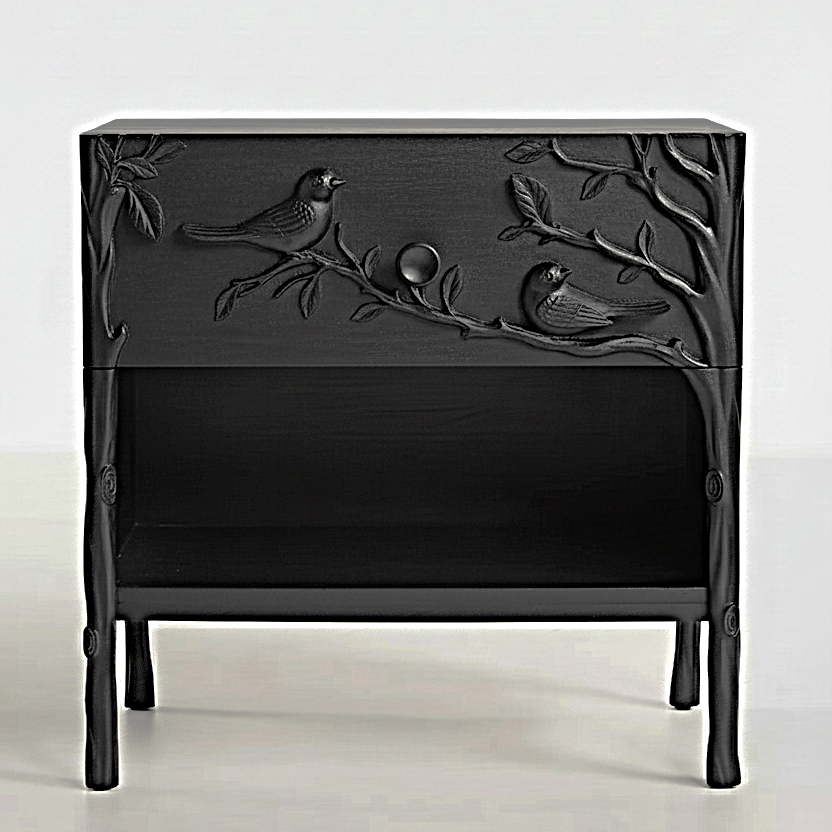 Ornithology Tree Hand-Carved Solid Wooden Bed / Bedroom 3-Piece Set – handcrafted solid wood furniture