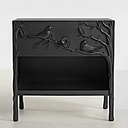 Ornithology Tree Hand-Carved Solid Wooden Bed / Bedroom 3-Piece Set – handcrafted solid wood furniture