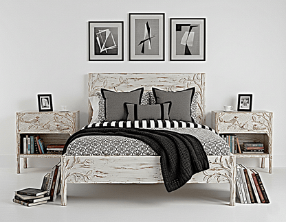 Ornithology Tree Hand - Carved Solid Wooden Bed / Bedroom 3 Piece Set – handcrafted solid wood furniture