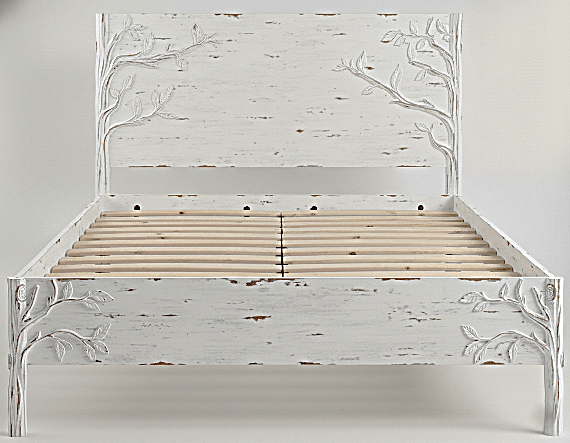 Ornithology Tree Hand - Carved Solid Wooden Bed / Bedroom 3 Piece Set – handcrafted solid wood furniture