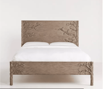 Ornithology Tree Hand - Carved Solid Wooden Bed / Bedroom 3 Piece Set – handcrafted solid wood furniture