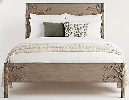 Ornithology Tree Hand-Carved Solid Wooden Bed / Bedroom 3-Piece Set – handcrafted solid wood furniture
