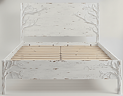 Ornithology Tree Hand-Carved Solid Wooden Bed / Bedroom 3-Piece Set – handcrafted solid wood furniture