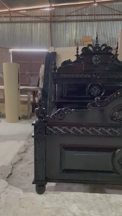 Lion Head Hand Carved Elegant Design Gothic Style Platform Bed
