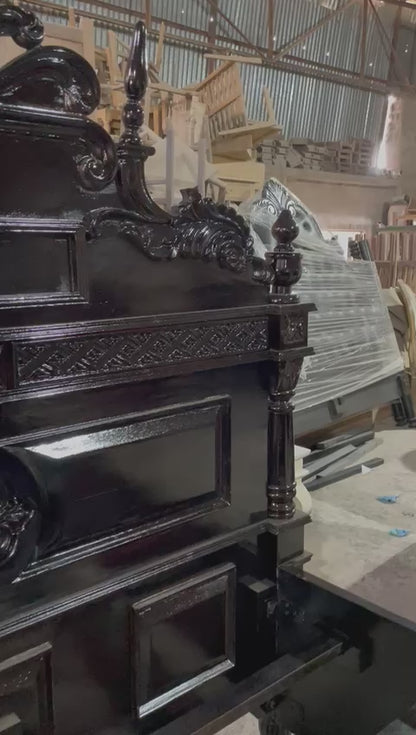 Lion Head Hand Carved Elegant Design Gothic Style Platform Bed