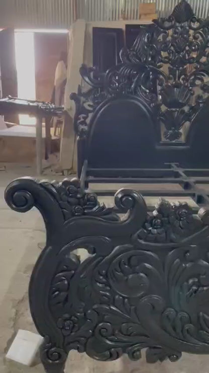 Bonita Indian Hand Carved Solid Mango Wood Bed
